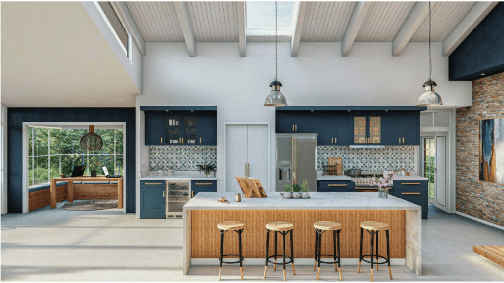 Visual showcasing bold colors making a return in 2025 kitchen remodels.